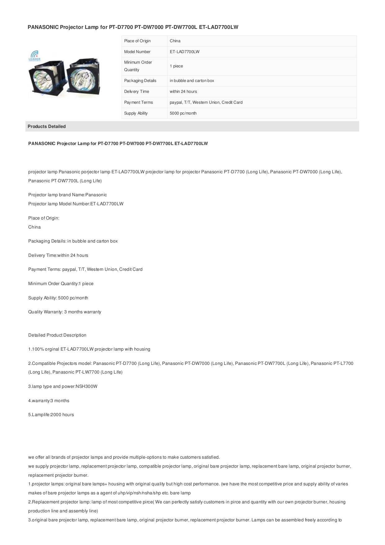 Download free pdf for Panasonic PTD7700 Projector manual