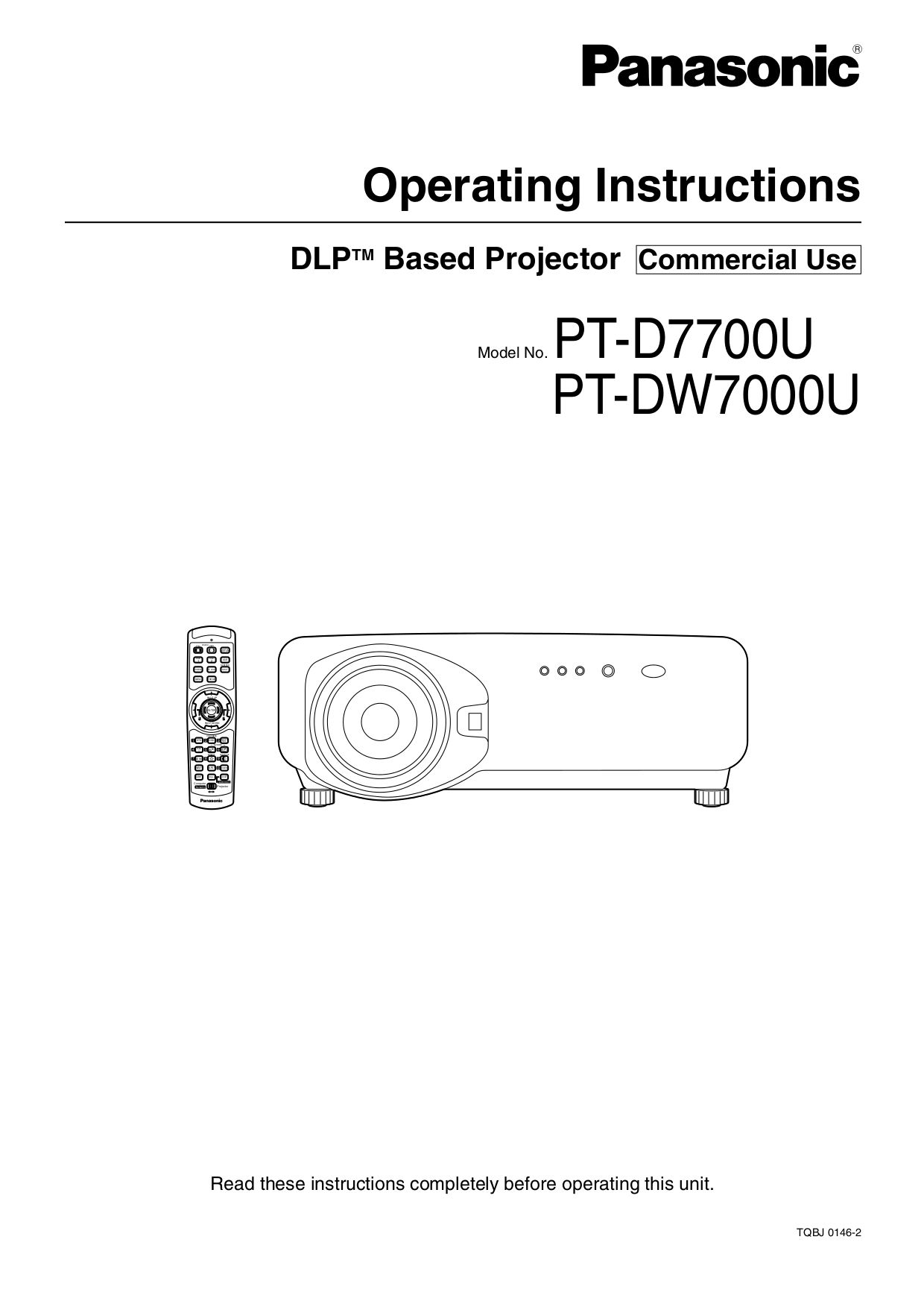 Download free pdf for Panasonic PTD7700 Projector manual