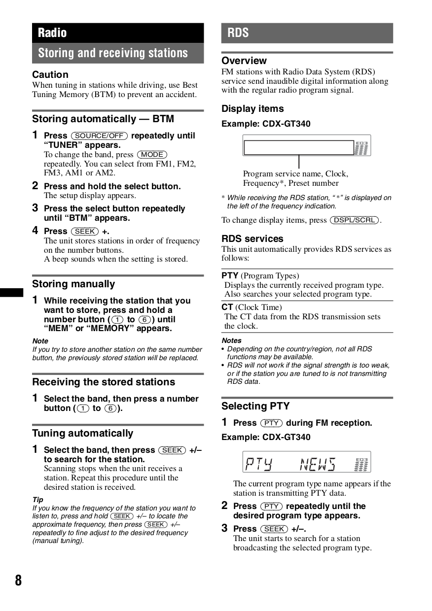 PDF manual for Sony Car Receiver Xplod CDX-GT540UI