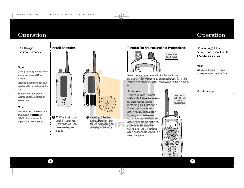 PDF manual for Cobra 2way Radio microTALK MT 200