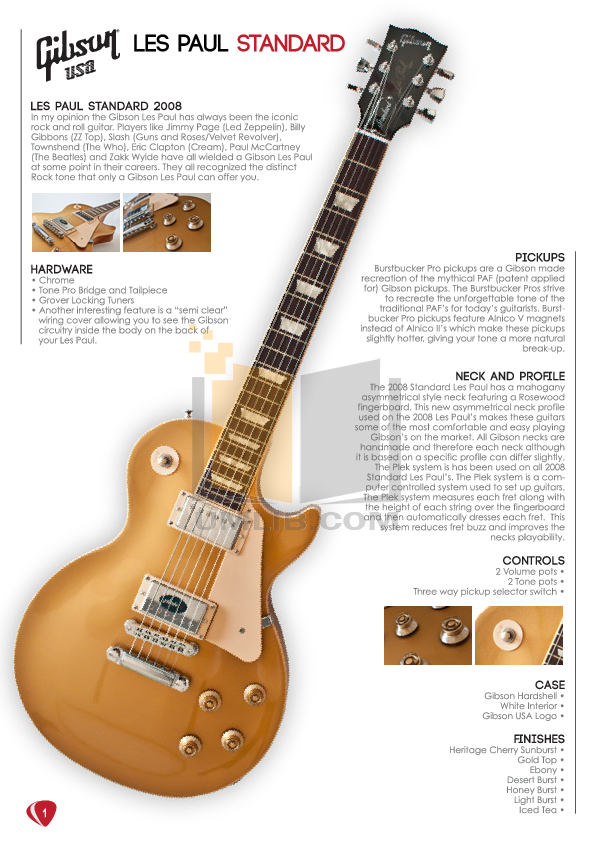 PDF manual for Gibson Guitar 1954 Les Paul Goldtop VOS