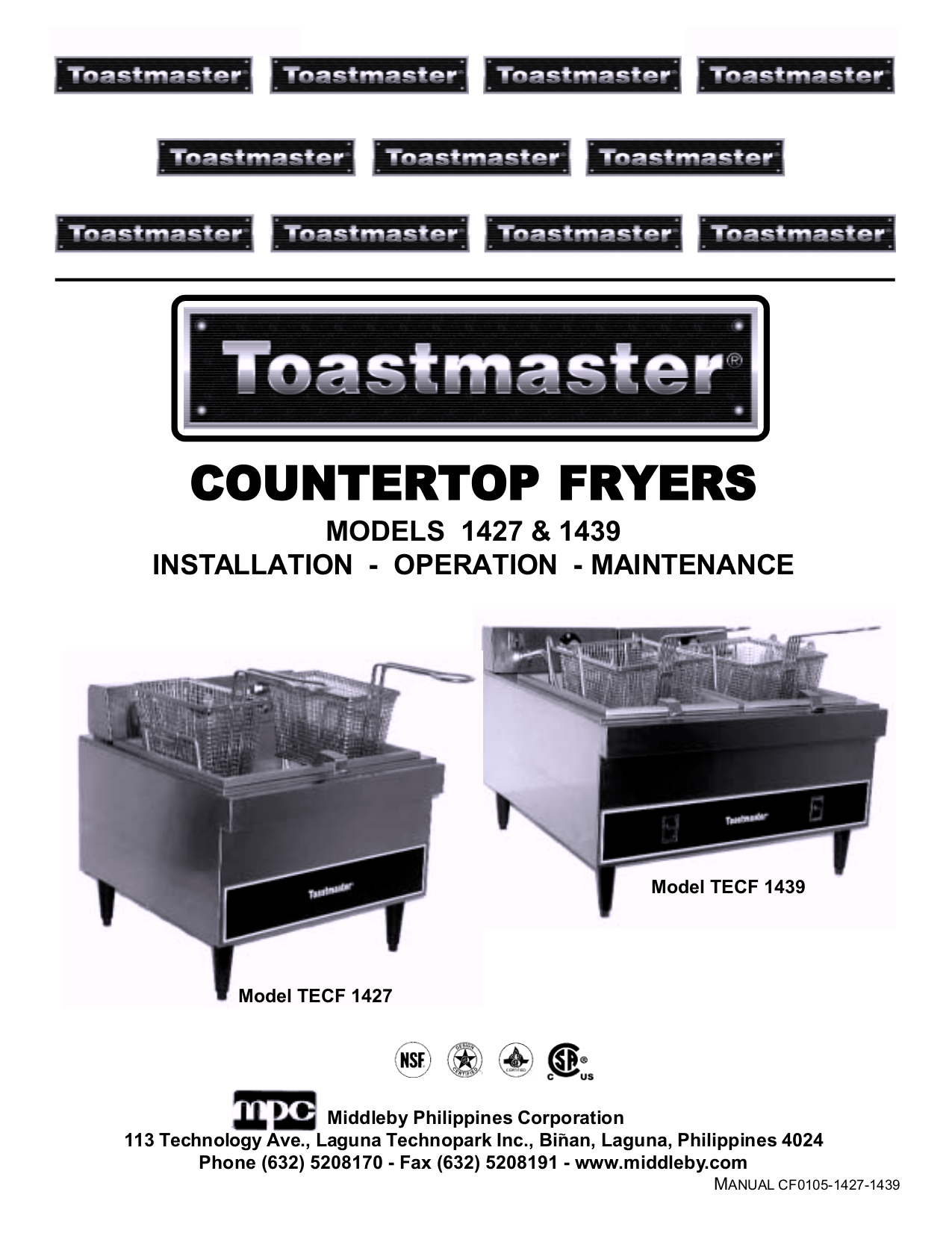 Download free pdf for Toastmaster TECF1427 Fryer Other manual