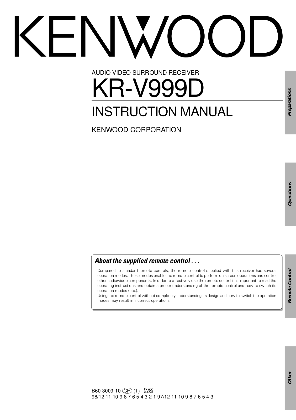 Download free pdf for Kenwood KR4070 Receiver manual