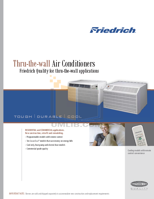 Download free pdf for Friedrich WallMaster WS13B30A Air Conditioner manual