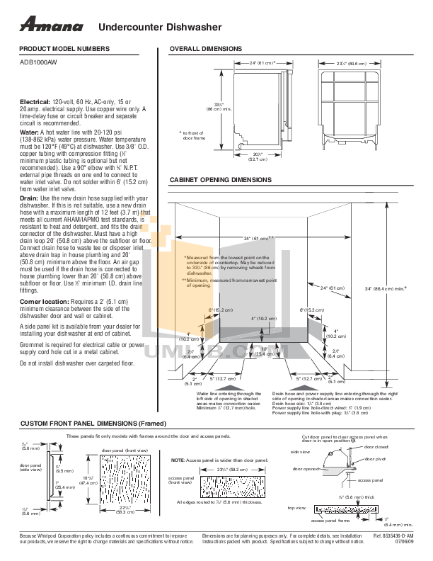 Download free pdf for Amana ADB1000AW Dishwasher manual