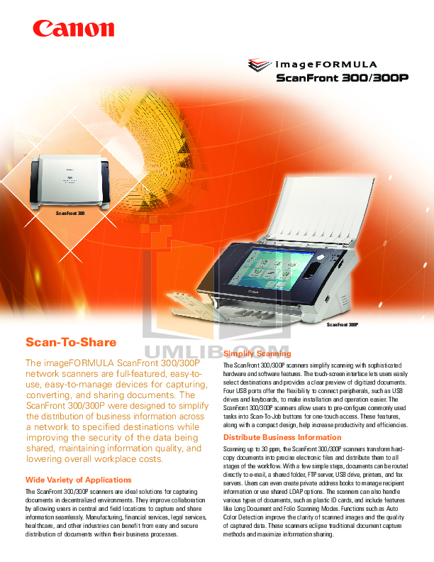 pdf for Canon Scanner ScanFront 300 manual