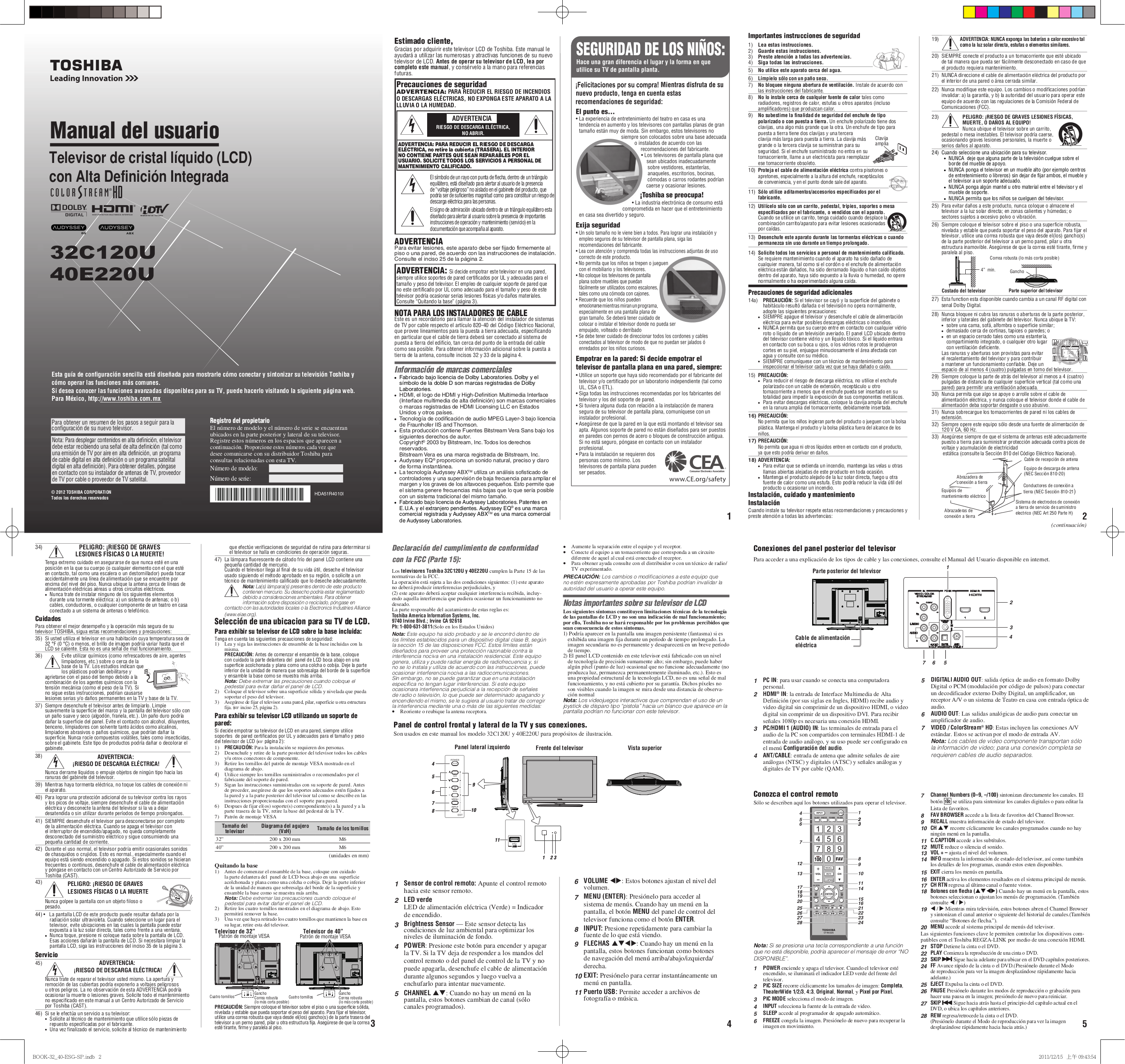 Download free pdf for Toshiba 32C120U TV manual