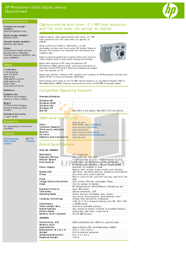 pdf for HP Digital Camera Photosmart 635 manual