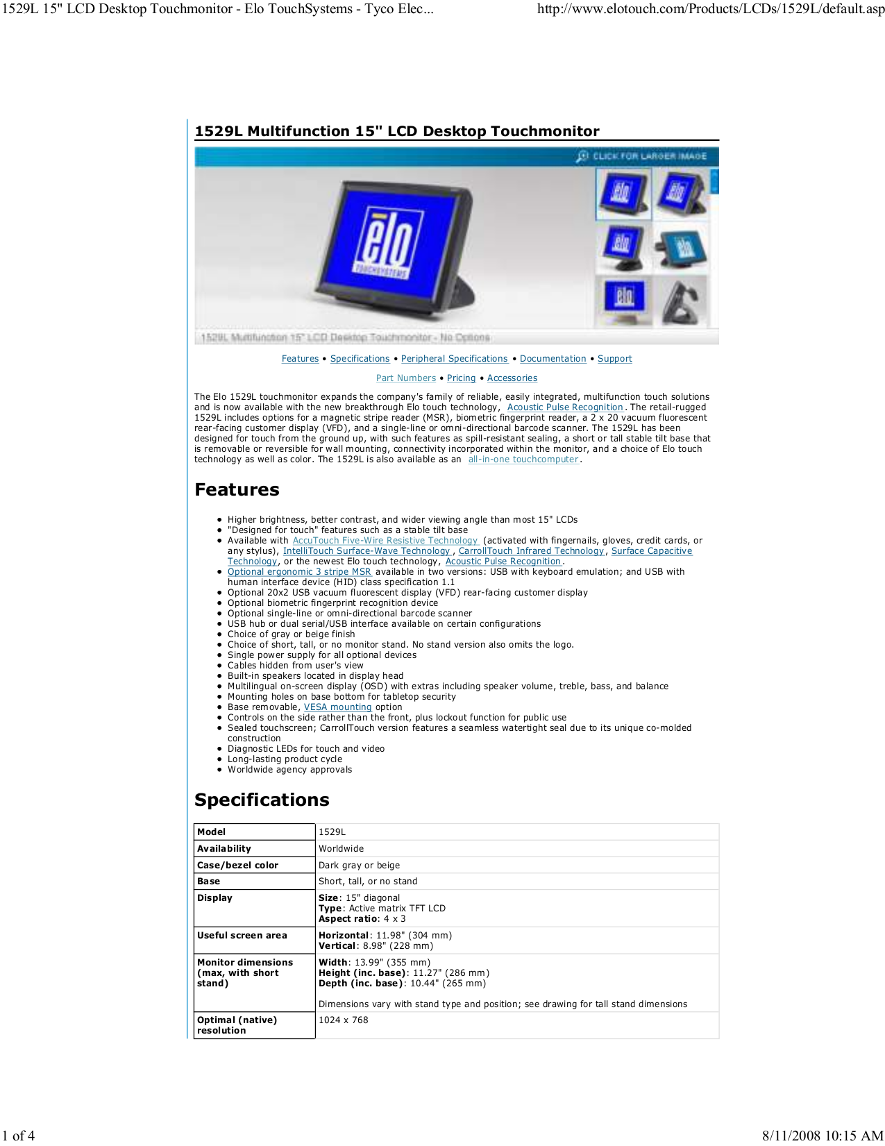 pdf for Tyco Monitor 1529L manual