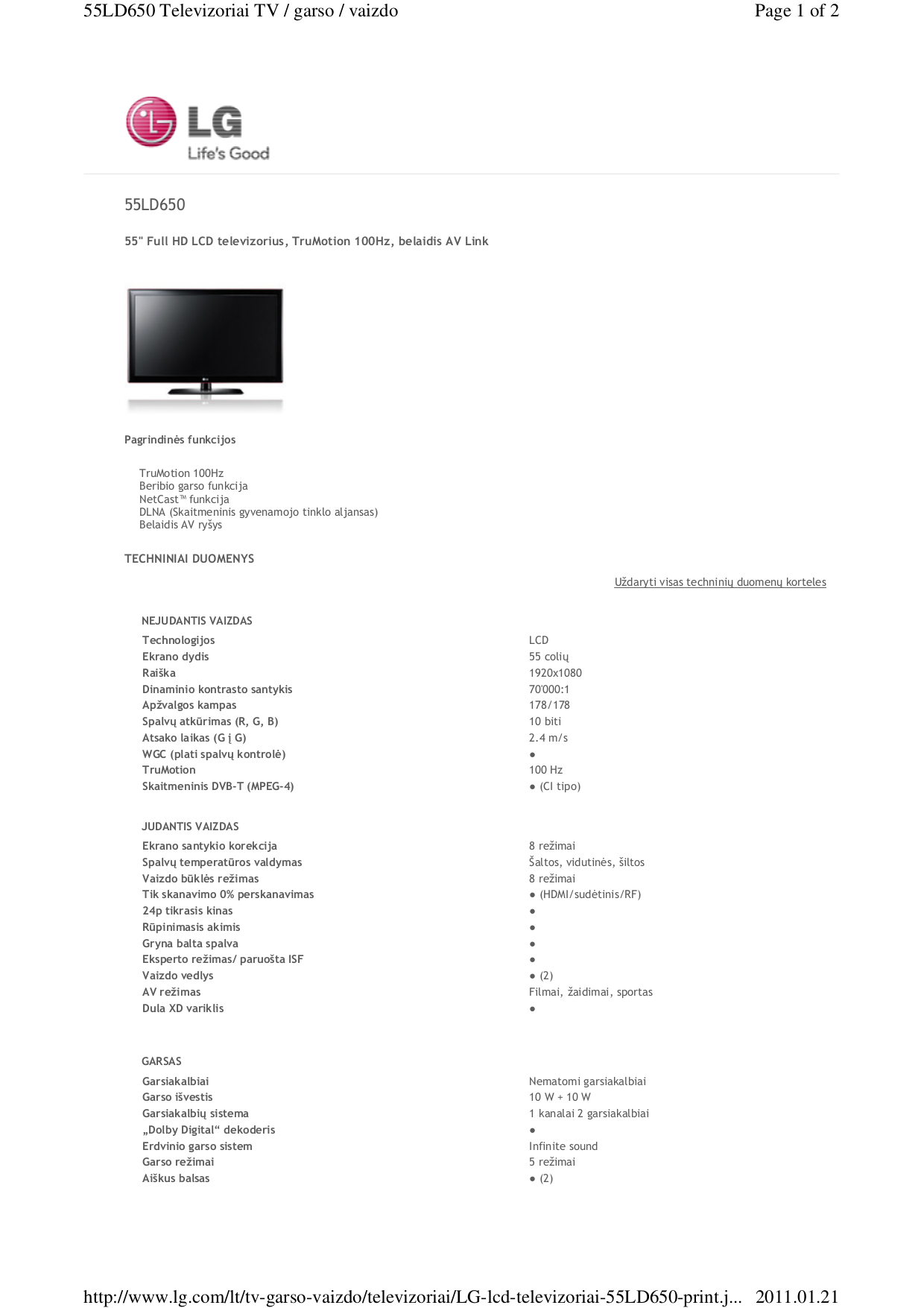 Download free pdf for LG 55LD650 TV manual