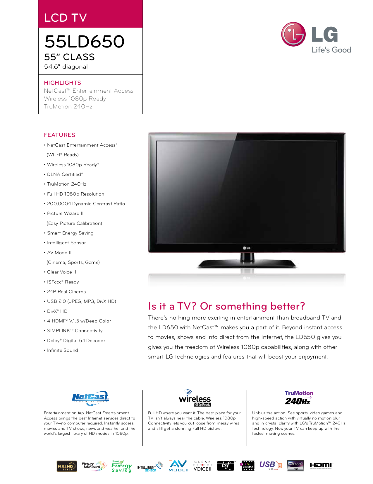 Download free pdf for LG 55LD650 TV manual