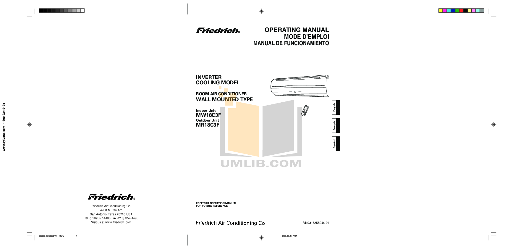 Download free pdf for Friedrich M18CF Air Conditioner manual