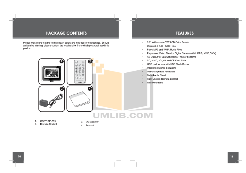 PDF manual for Coby Digital Photo Frame DP772