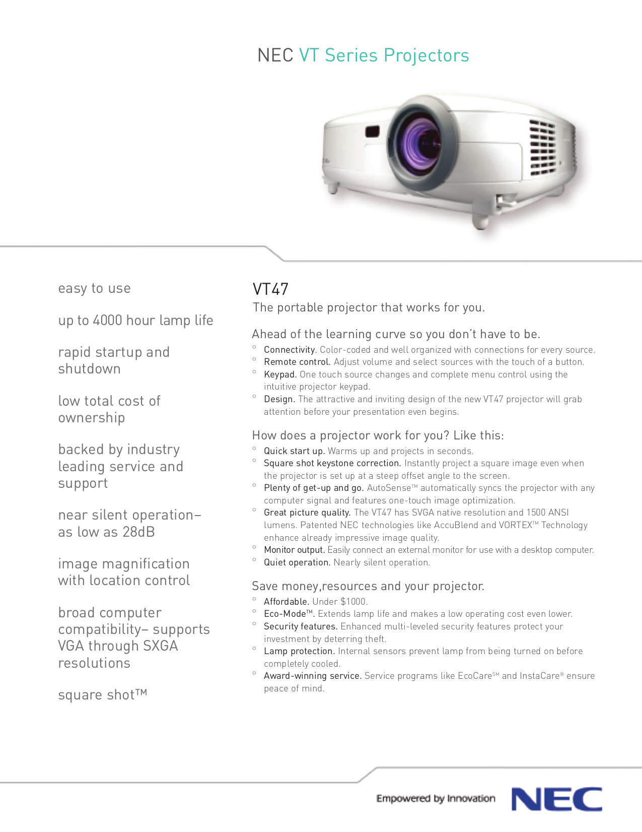 Download free pdf for NEC VT47 Projector manual