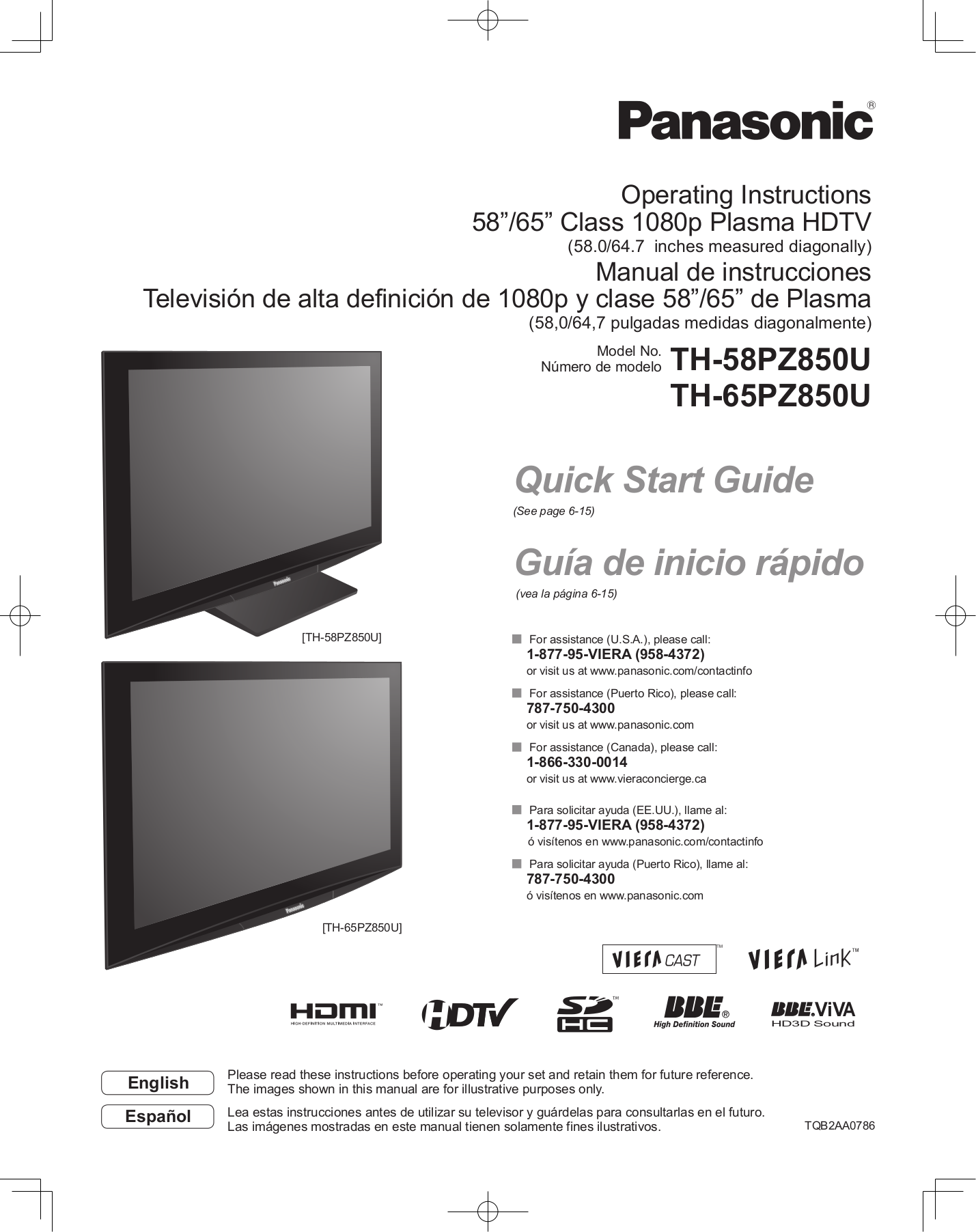 PDF manual for Panasonic TV Viera TH58PZ850