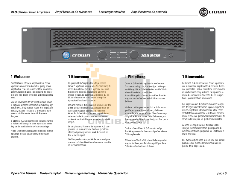 PDF manual for Crown Amp XLS 802