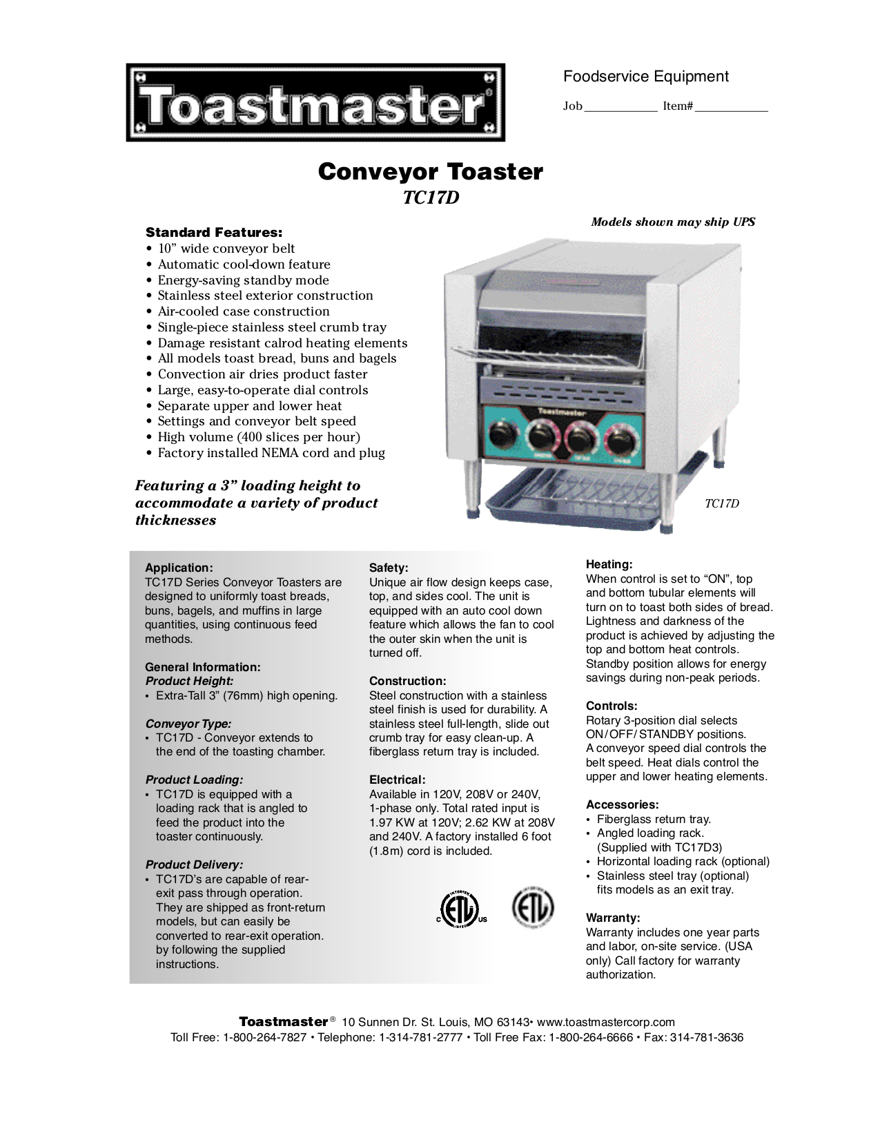 Download free pdf for Toastmaster TC17D3 Toaster Other manual