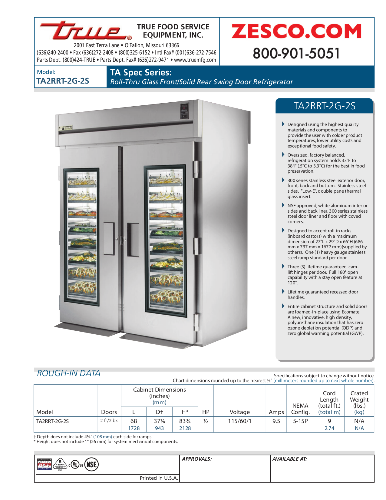pdf for True Refrigerator TA2RRT-2G-2S manual