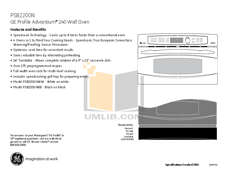 PDF manual for GE Oven Profile Advantium PSB2200N