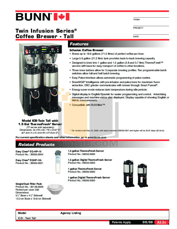 Download free pdf for Bunn ICB Twin Coffee Maker manual