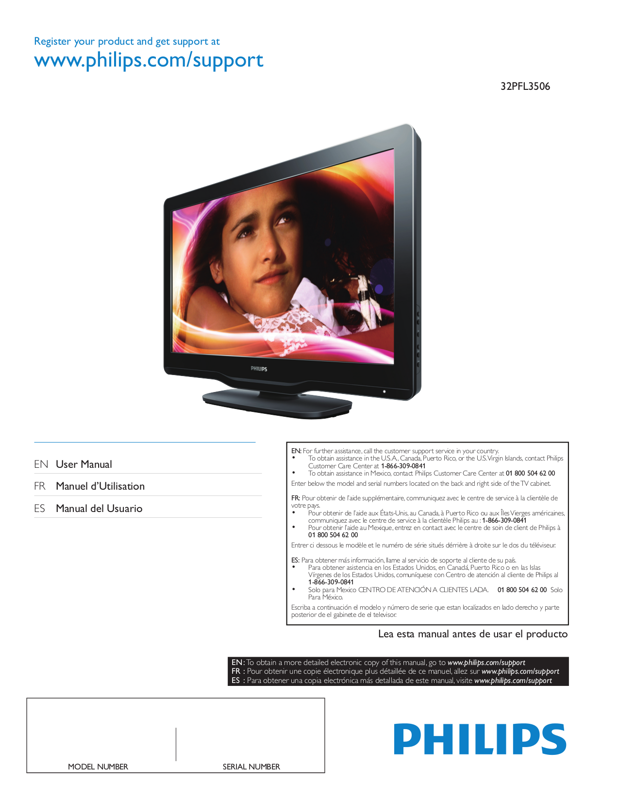 Download free pdf for Philips 32PFL3506 LCD TV manual