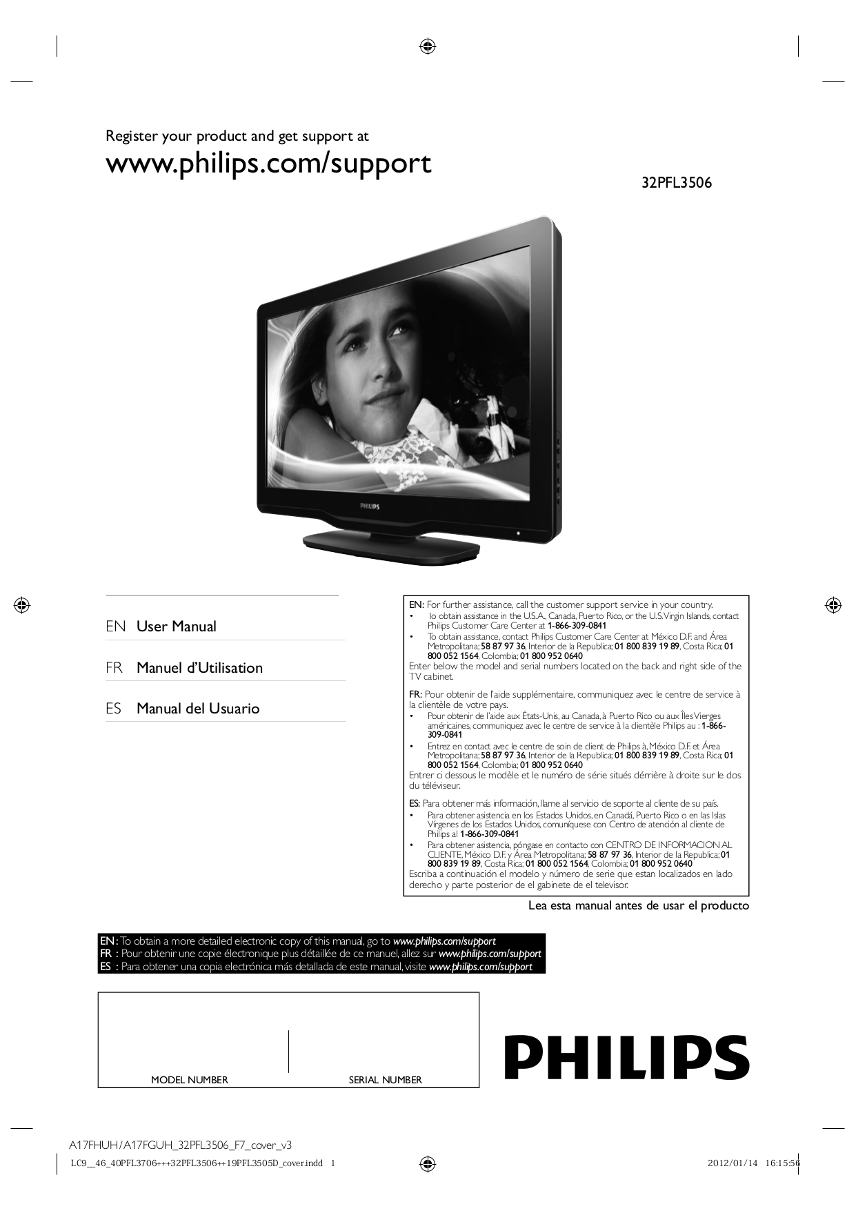 Download free pdf for Philips 32PFL3506 LCD TV manual