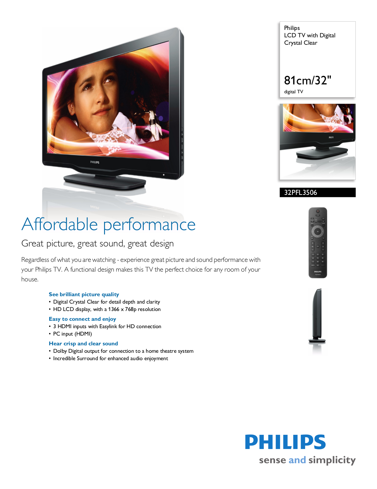 Download free pdf for Philips 32PFL3506 LCD TV manual