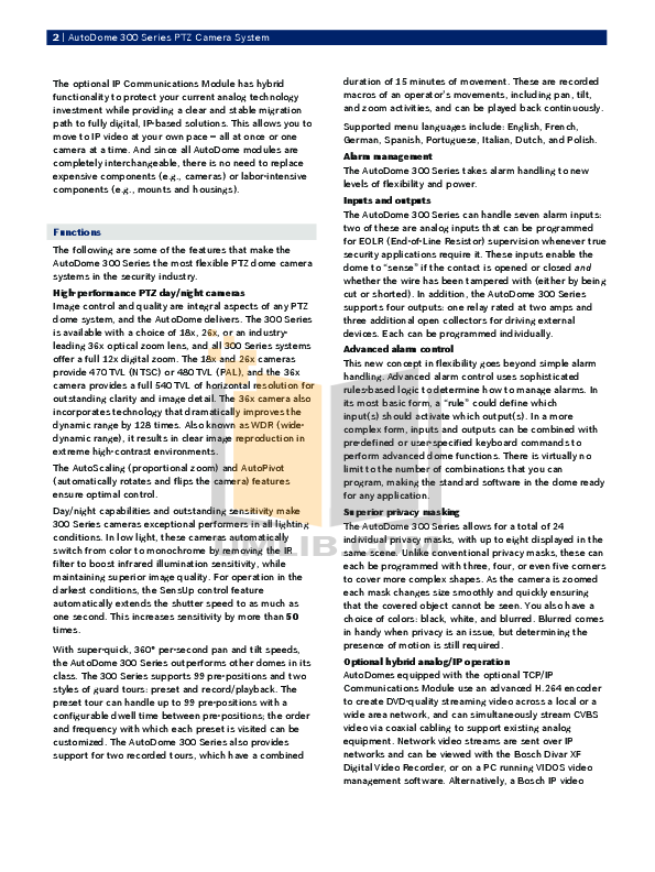 PDF manual for Bosch Security Camera VG4-324-ECS0M