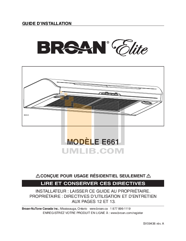 Download free pdf for BroanNuTone Elite Series E661 Hoods Other manual