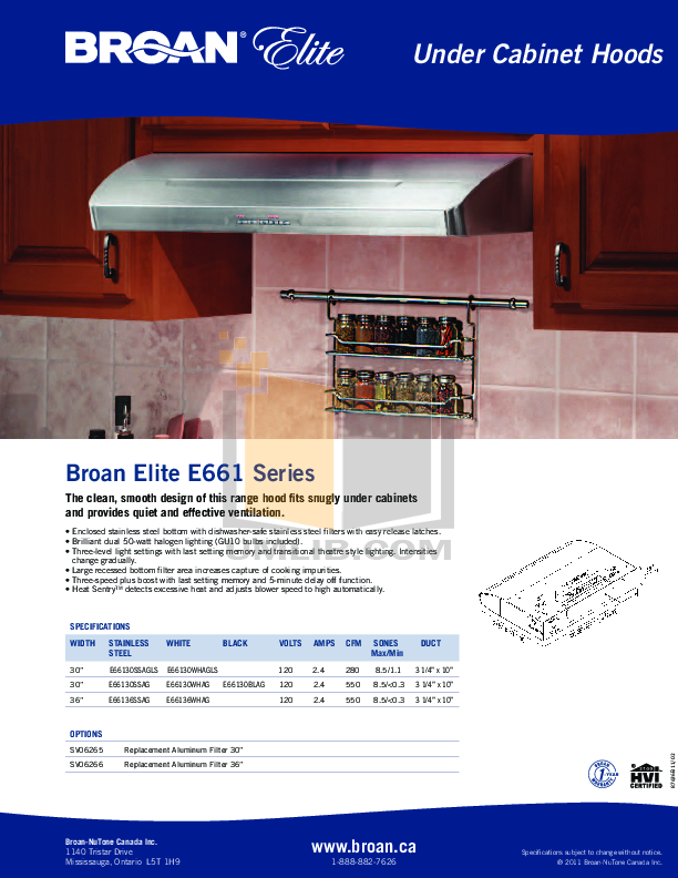 Download free pdf for BroanNuTone Elite Series E661 Hoods Other manual