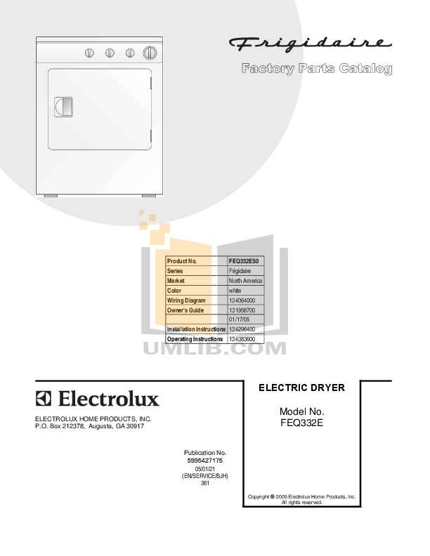 Download free pdf for Frigidaire FEQ332ES0 Dryer manual