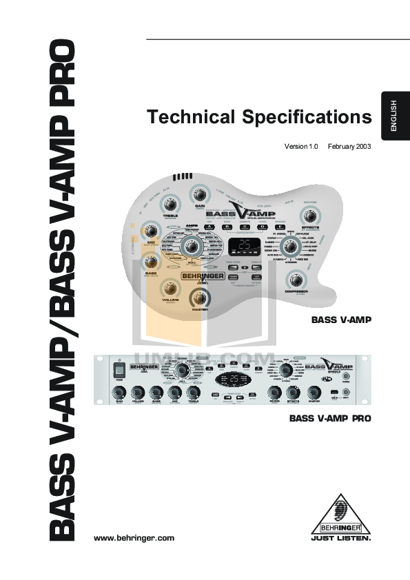 Download Free Pdf For Behringer Bass V-AMP Amp Manual