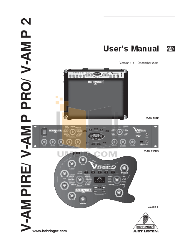 Download free pdf for Behringer Bass VAMP Amp manual