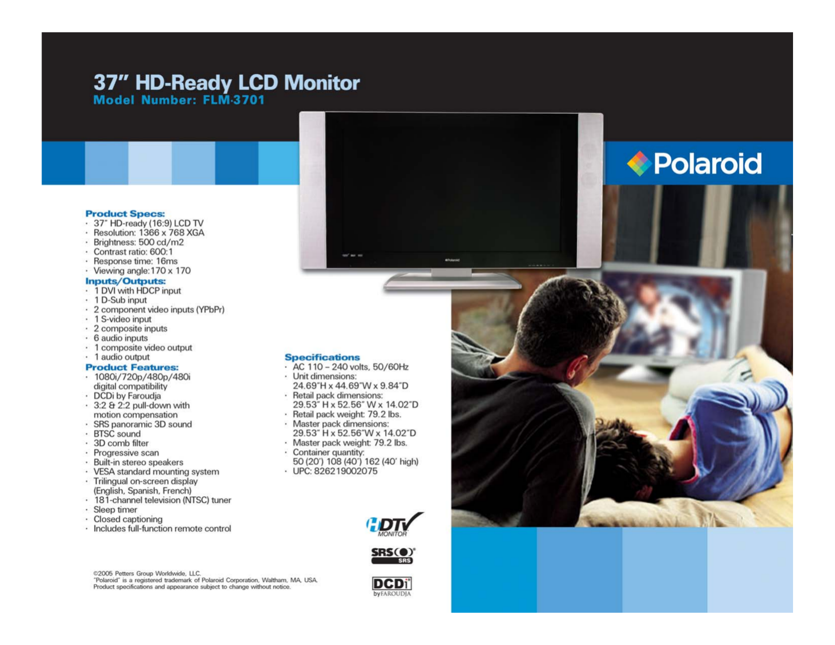 PDF manual for Polaroid TV FLM3701