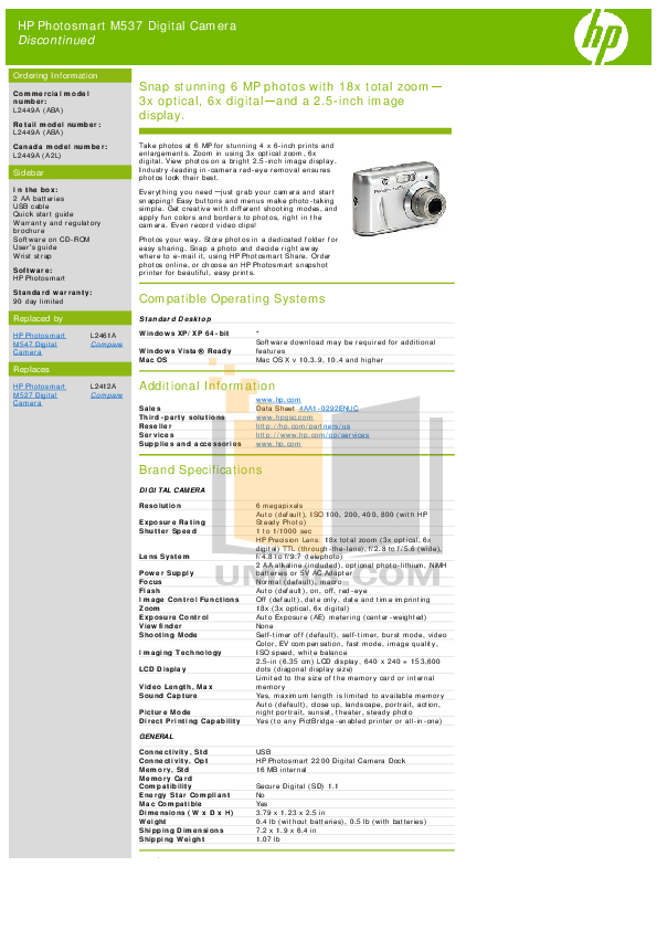 pdf for HP Digital Camera Photosmart M537 manual