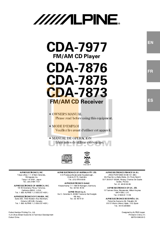 Download free pdf for Alpine CDA-7977 CD Player manual