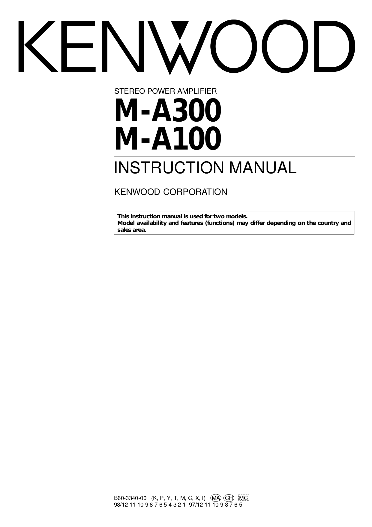 Download Free Pdf For Kenwood SW-300 Subwoofer Manual