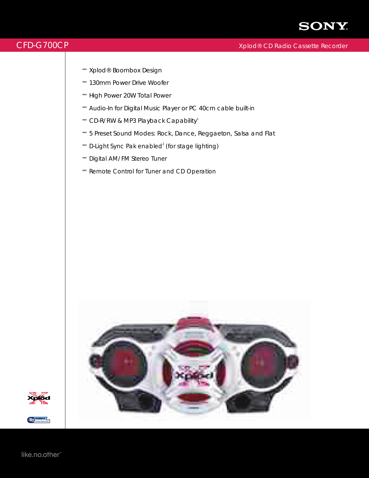 Download Free Pdf For Sony CFD-G700CP Boombox Manual