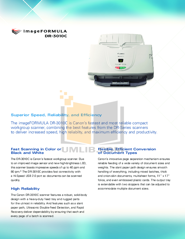 Canon Scanner imageFORMULA DR-3010C pdf page preview