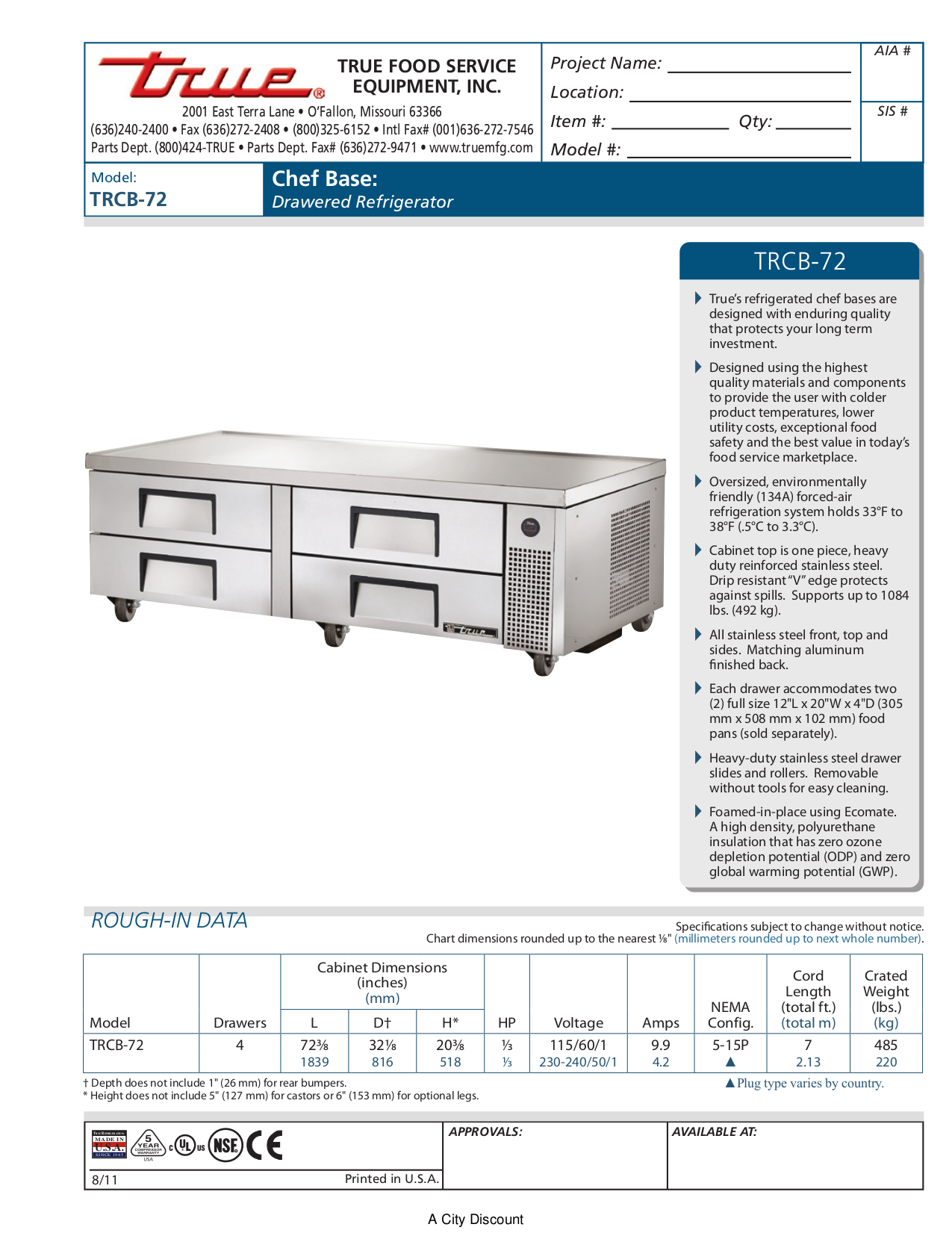 pdf for True Refrigerator TRCB-72 manual