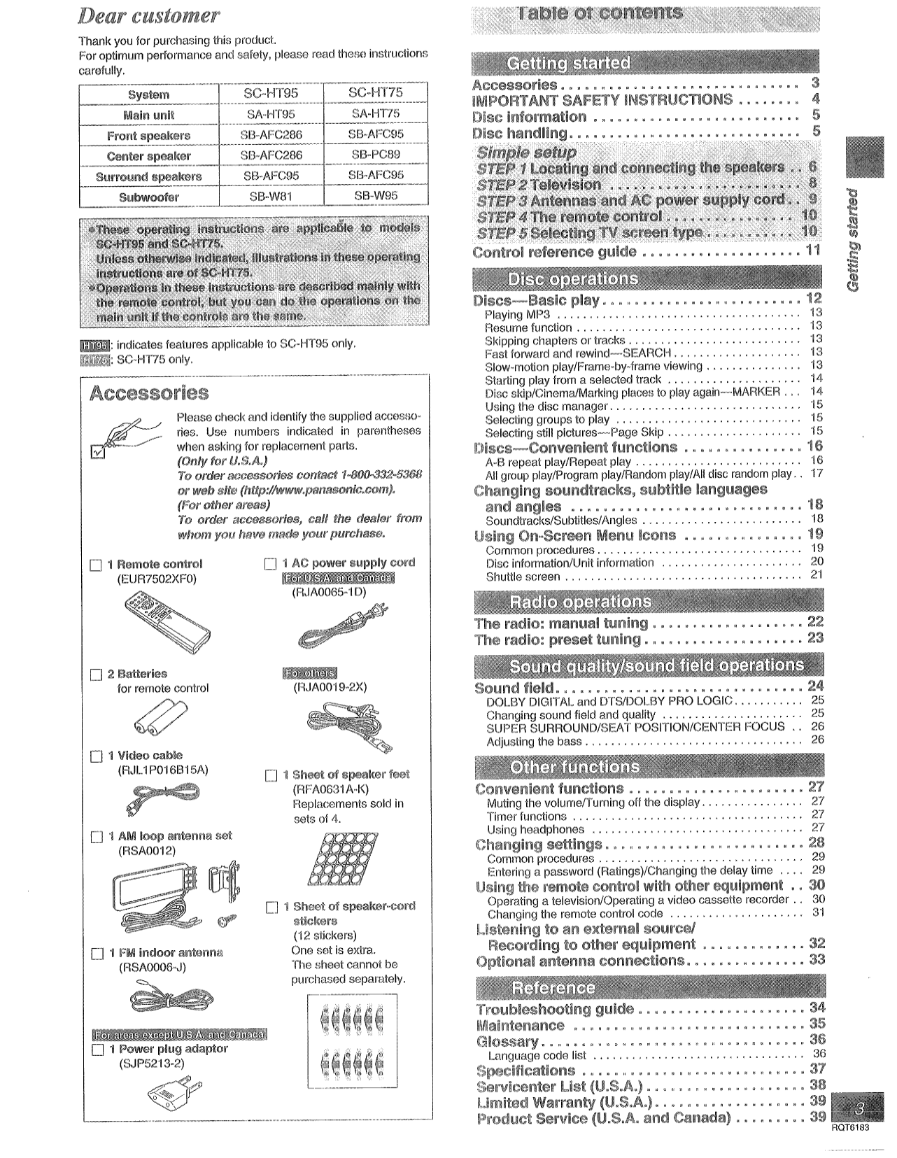 PDF manual for Panasonic Home Theater SC-HT75