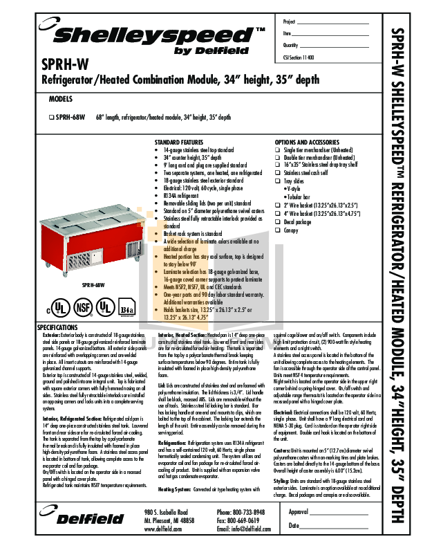 Download free pdf for Delfield Shelleyspeed SPRH-68W Refrigerator manual
