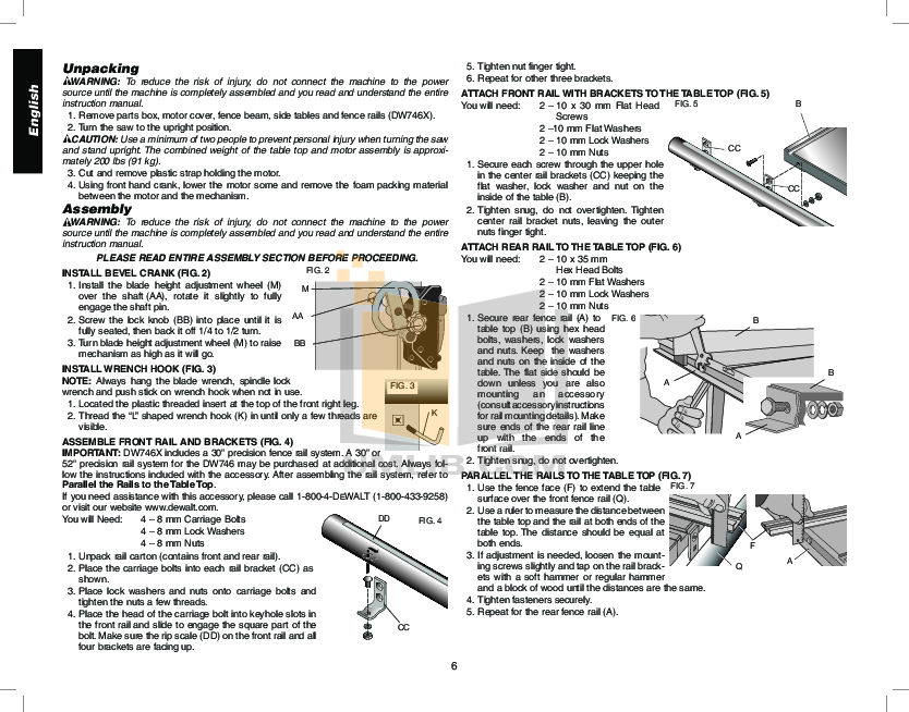PDF manual for Dewalt Other DW746 Table Saw