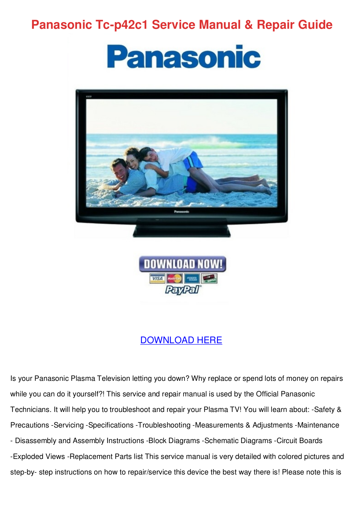 Download free pdf for Panasonic Viera TC-P42C1 TV manual