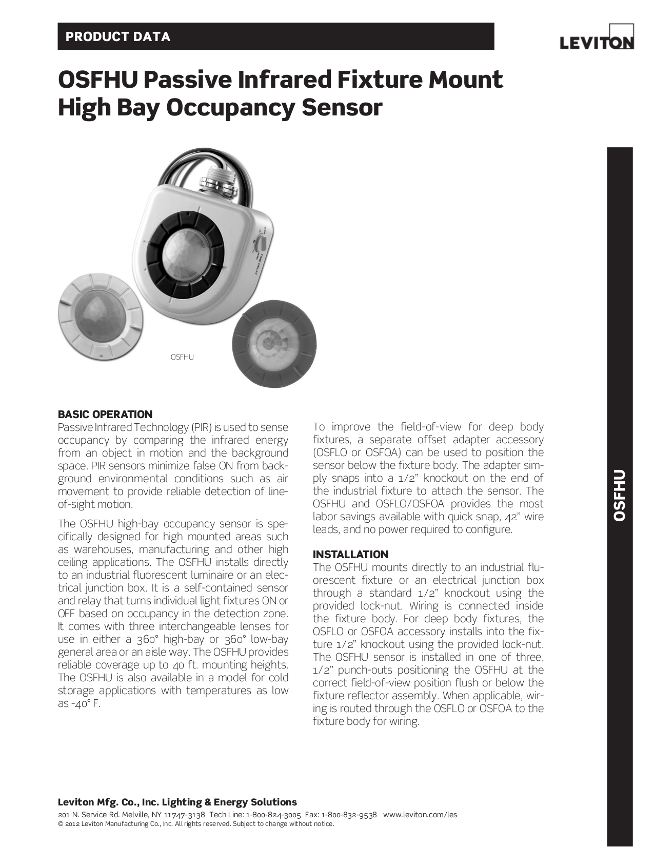 Download free pdf for Leviton OSFHUCTW Occupancy Sensor Other manual