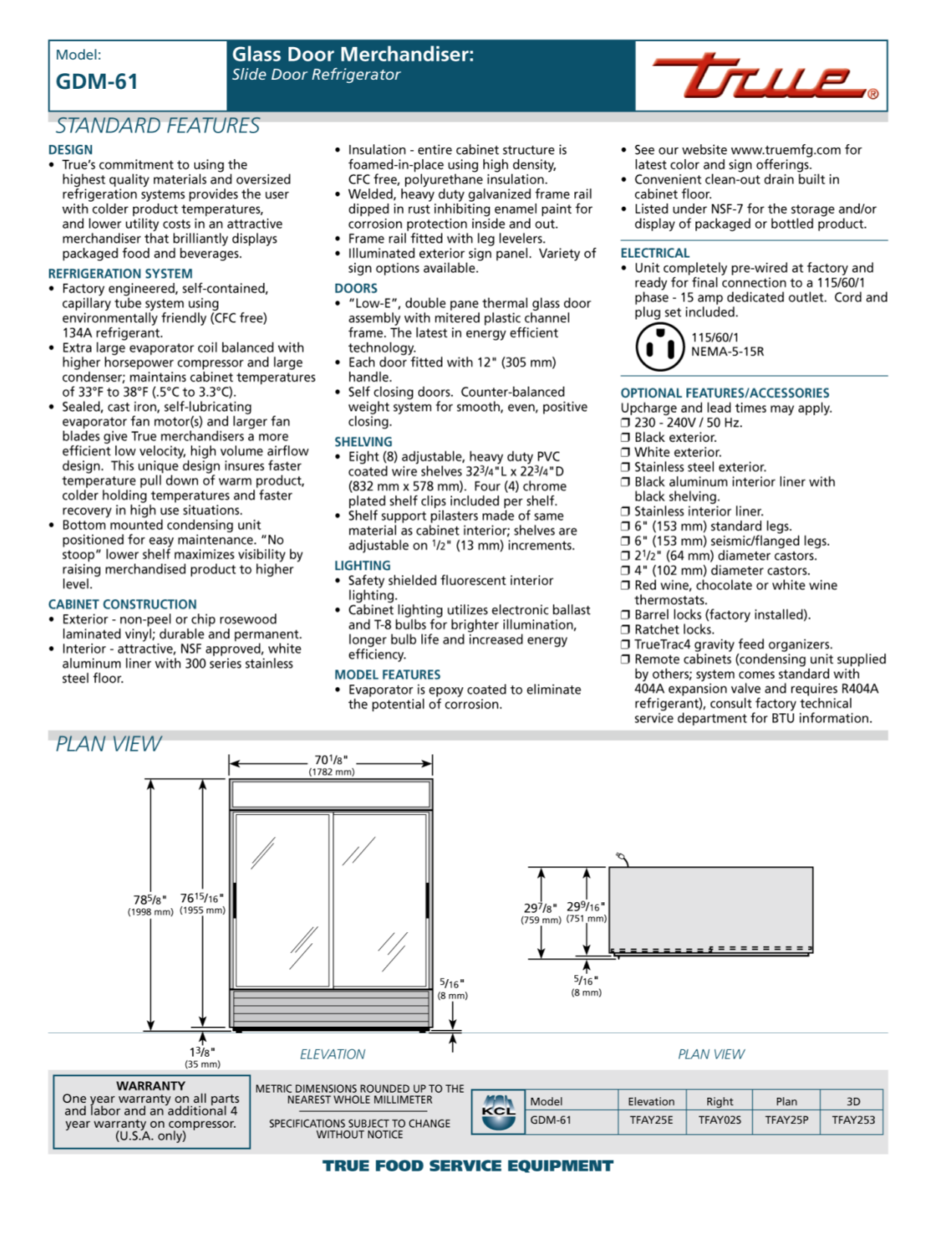 Download free pdf for True GDM-61 Refrigerator manual