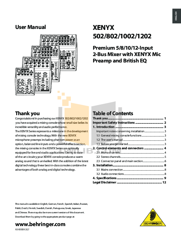 Download free pdf for Behringer Xenyx 1202FX Mixers Other manual