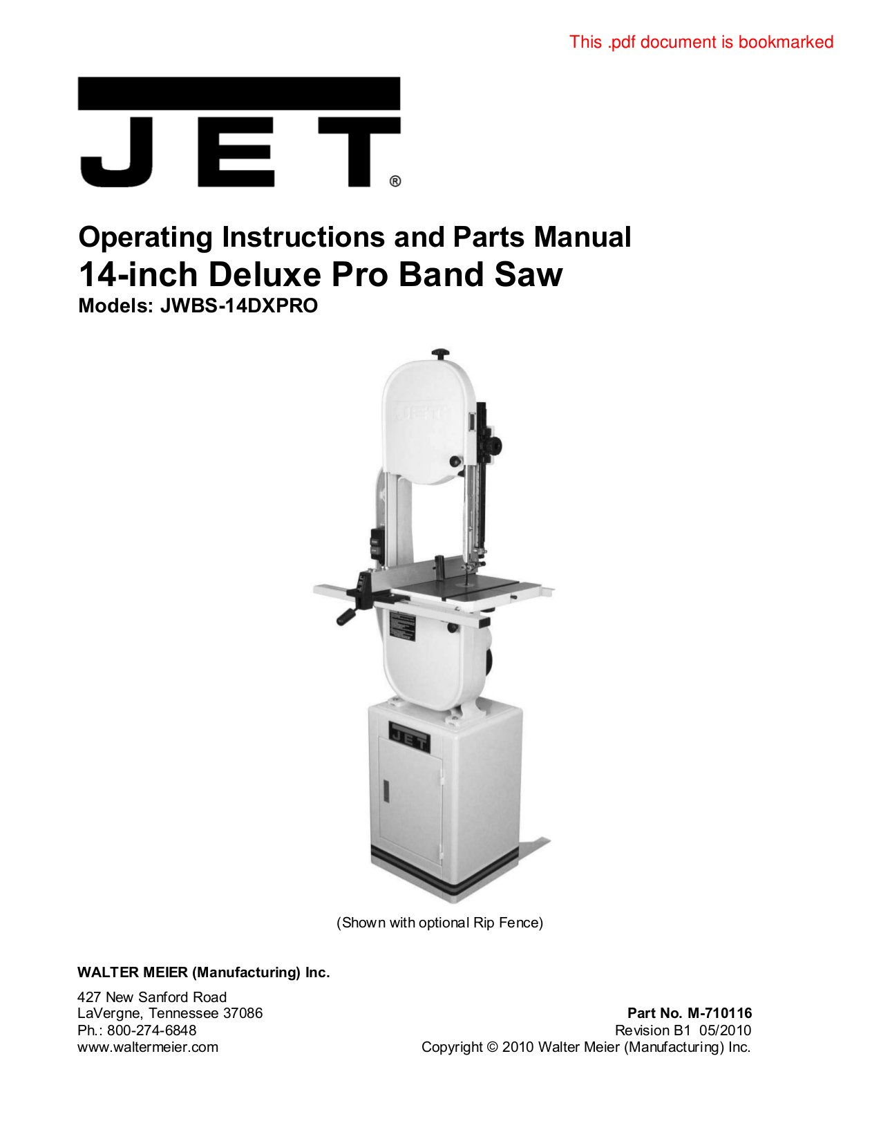 Download free pdf for Jet JWBS14DX Bandsaw Other manual
