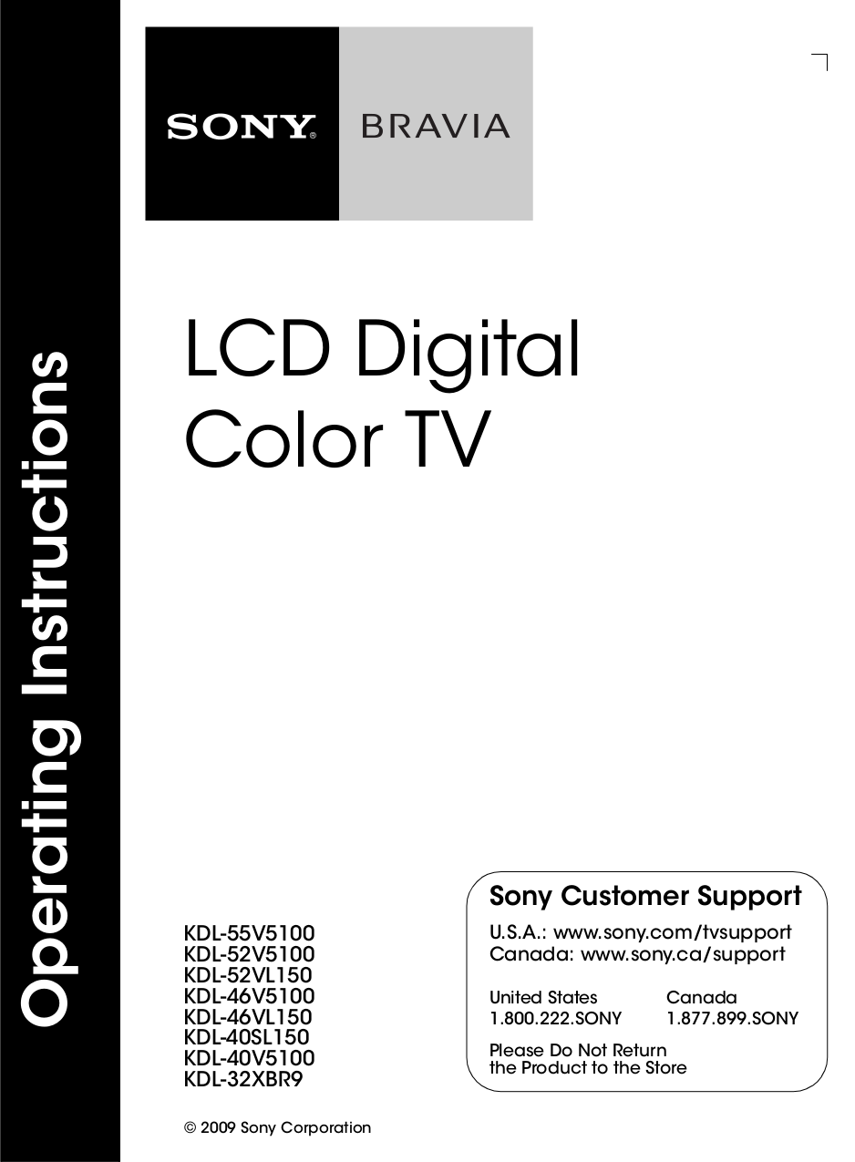 Download free pdf for Sony BRAVIA KDL-32LL150 TV manual