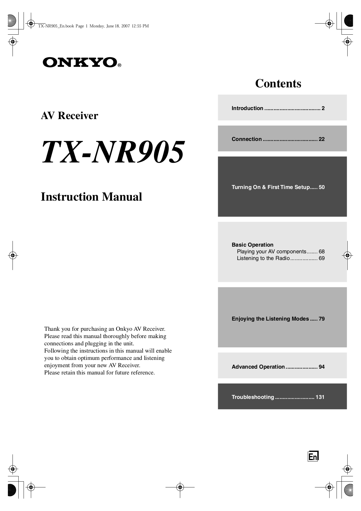Download free pdf for Onkyo TX-NR905 Receiver manual